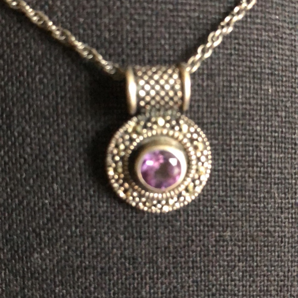 Vintage One of a Kind Amethyst/Marcasite .925 Necklace - Picture 3 of 6